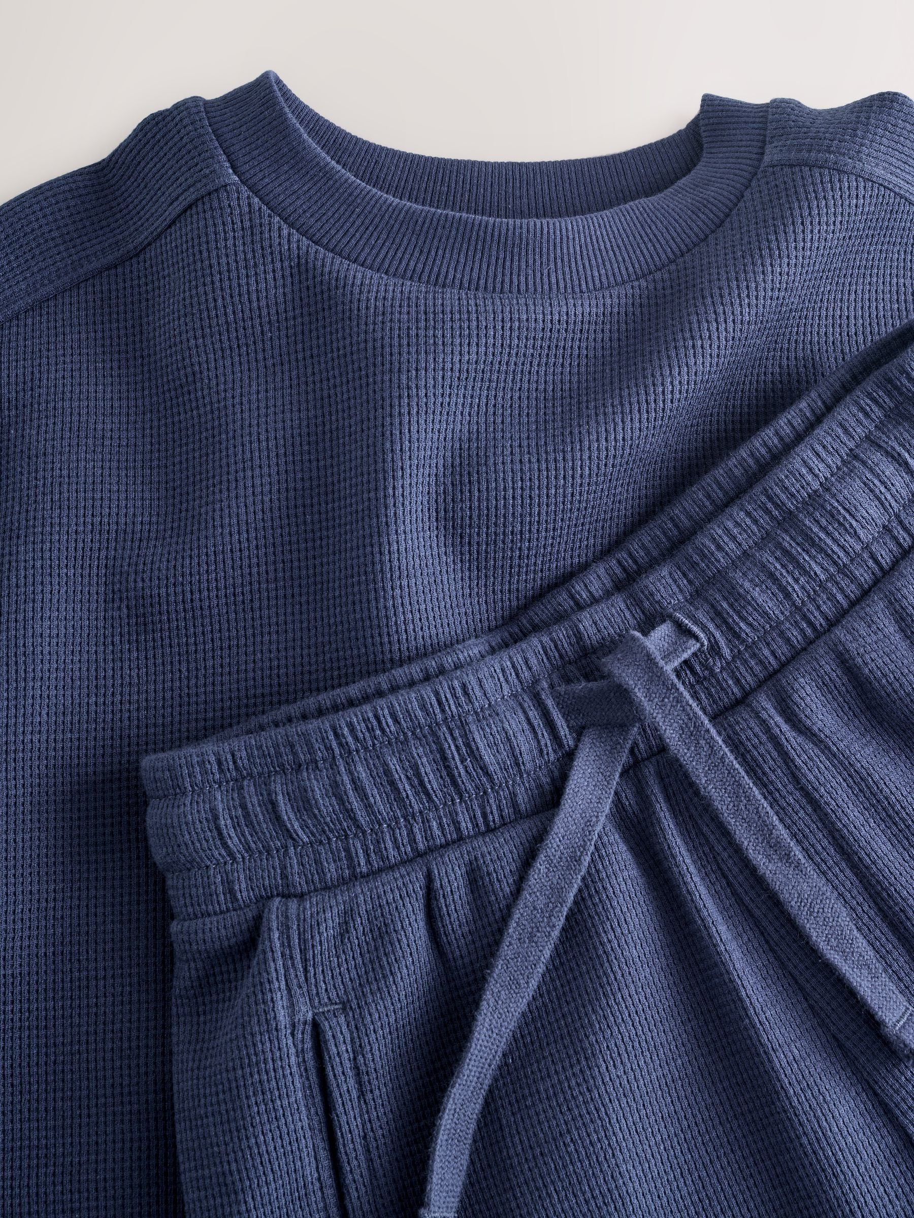 Buy Navy Blue Textured Short Sleeve T-Shirt and Shorts Set (3