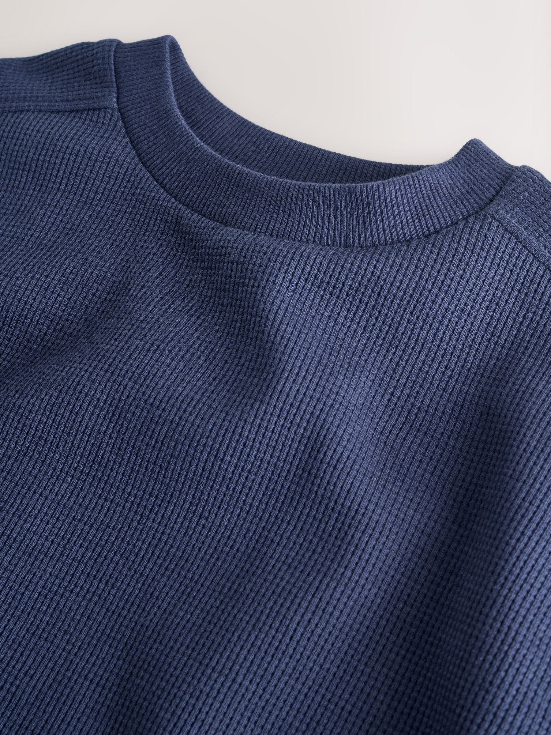 Buy Navy Blue Textured Short Sleeve T-Shirt and Shorts Set (3