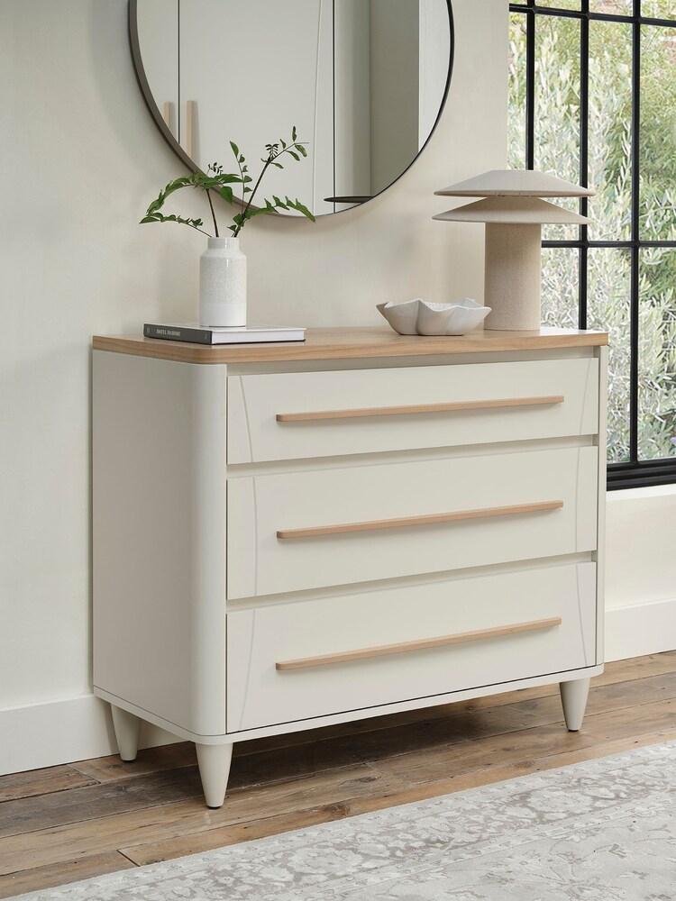 Bentley Designs Scandi Oak Soft Grey Larsen 3 Drawer Wide Chest - Image 1 of 4