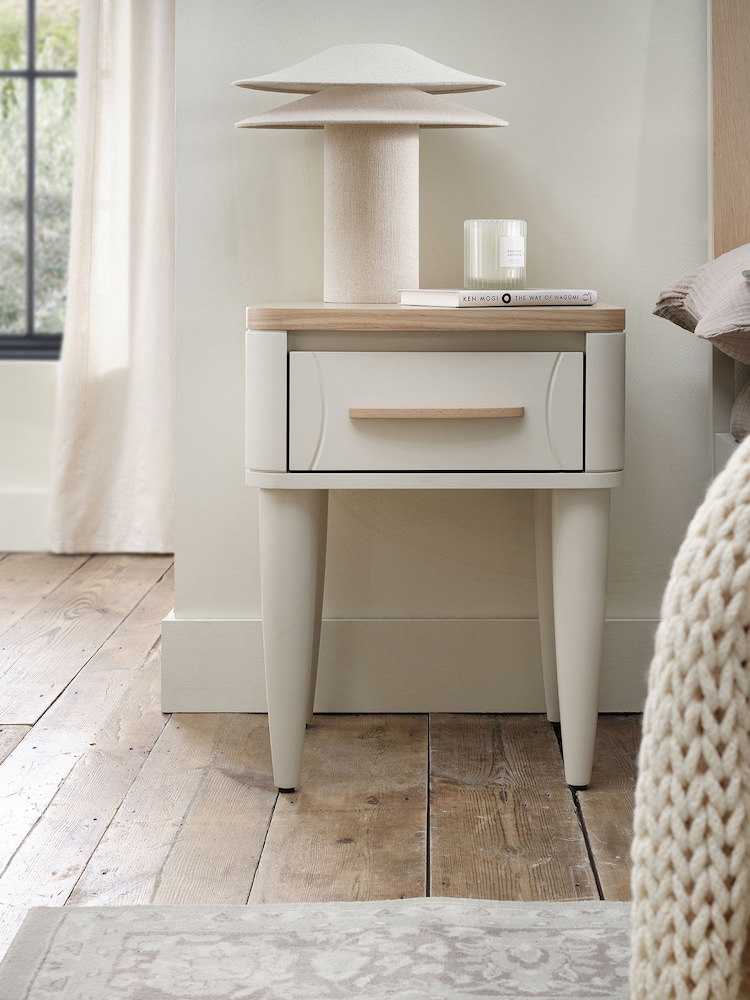 Bentley Designs Scandi Oak Soft Grey Larsen 1 Drawer Nightstand - Image 1 of 5