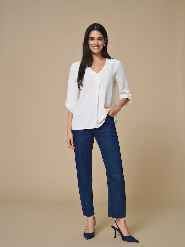 JDY White Woven V-Neck Top - Image 1 of 7