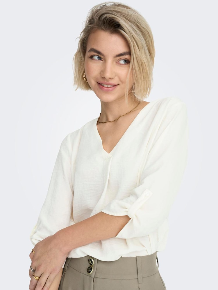 JDY White Woven V-Neck Top - Image 2 of 7
