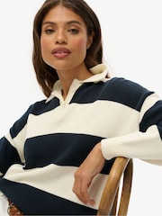 Superdry White/Blue Slouchy Striped Rugby Knitted Jumper - Image 3 of 5