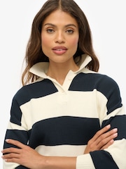 Superdry White/Blue Slouchy Striped Rugby Knitted Jumper - Image 4 of 5