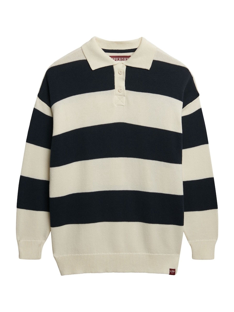 Superdry White/Blue Slouchy Striped Rugby Knitted Jumper - Image 5 of 5