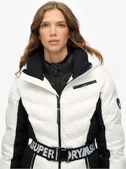 Superdry White Luxe Belted Ski Padded Jacket - Image 5 of 7