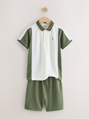 Green/Ecru Colourblock Short Sleeve Polo Shirt and Shorts Set (3-16yrs) - Image 2 of 10