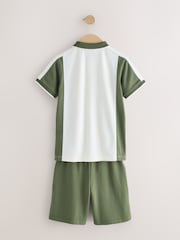 Green/Ecru Colourblock Short Sleeve Polo Shirt and Shorts Set (3-16yrs) - Image 3 of 10