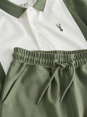 Green/Ecru Colourblock Short Sleeve Polo Shirt and Shorts Set (3-16yrs) - Image 4 of 10