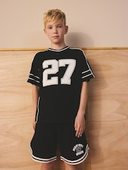 Black Varsity T-Shirt and Shorts Set (3-16yrs) - Image 1 of 10