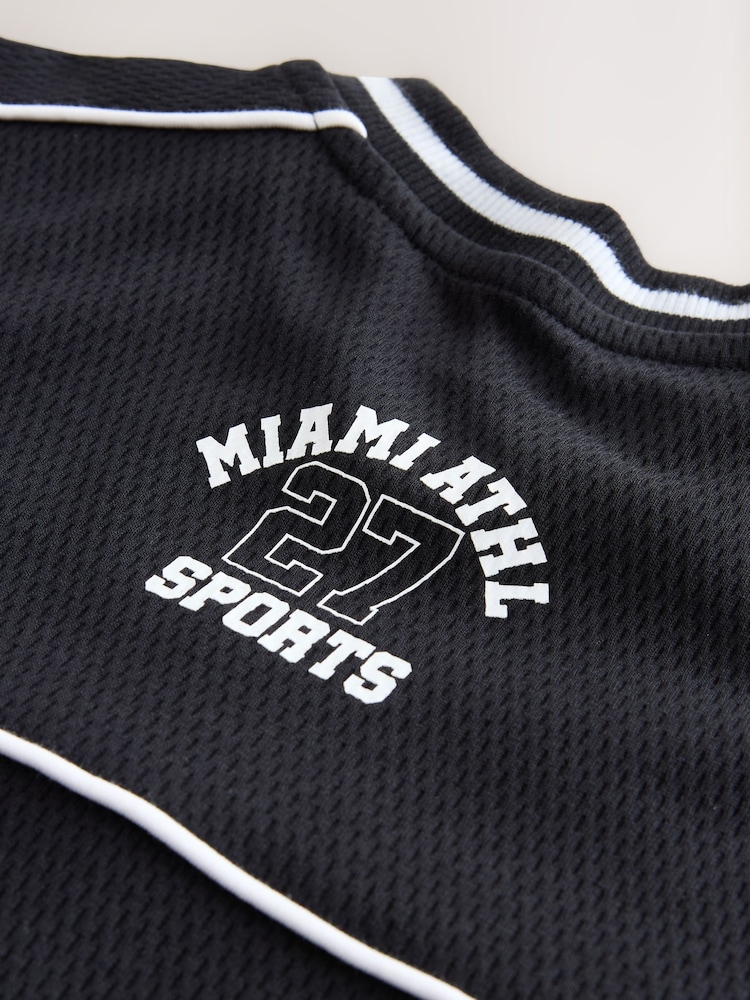 Black Varsity T-Shirt and Shorts Set (3-16yrs) - Image 10 of 10