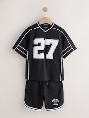 Black Varsity T-Shirt and Shorts Set (3-16yrs) - Image 5 of 10