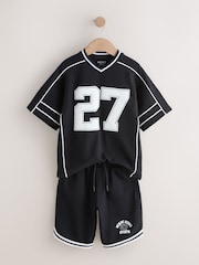 Black Varsity T-Shirt and Shorts Set (3-16yrs) - Image 6 of 10