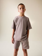 Mink Brown Textured Short Sleeve T-Shirt and Shorts Set (3-16yrs) - Image 1 of 14