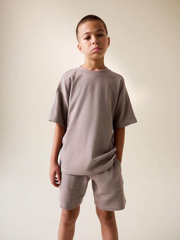 Mink Brown Textured Short Sleeve T-Shirt and Shorts Set (3-16yrs) - Image 1 of 14