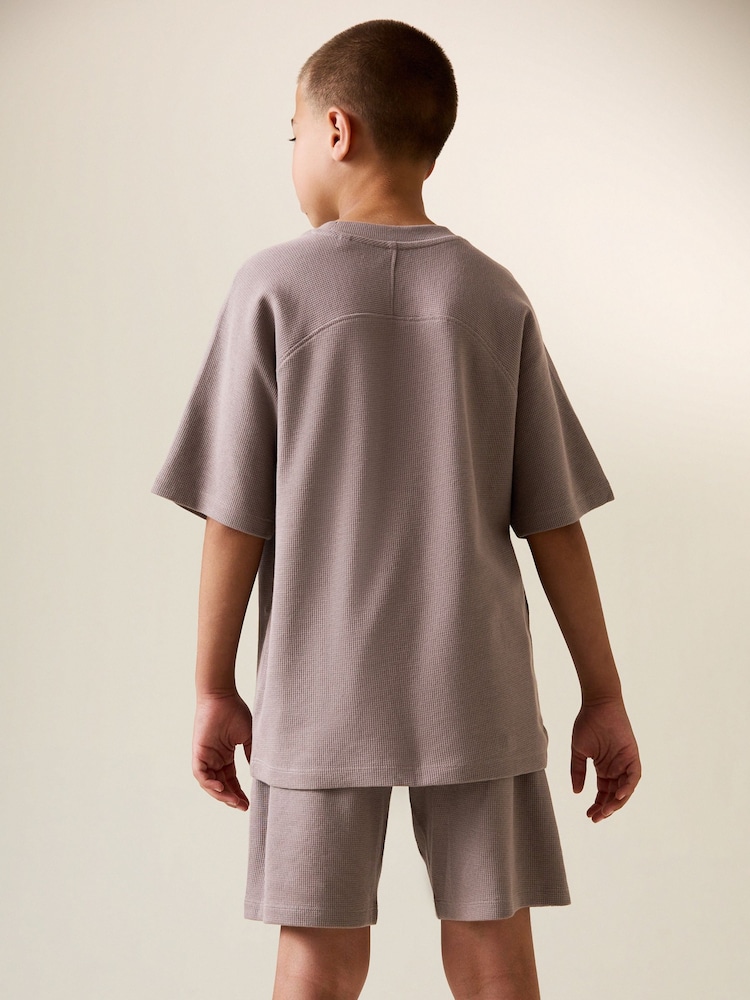 Mink Brown Textured Short Sleeve T-Shirt and Shorts Set (3-16yrs) - Image 2 of 14