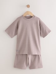 Mink Brown Textured Short Sleeve T-Shirt and Shorts Set (3-16yrs) - Image 6 of 14