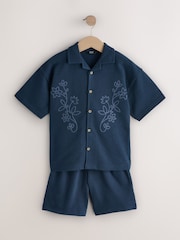 Navy Revere Button Through Shirt and Shorts Set (3-16yrs) - Image 1 of 5