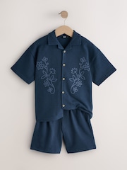 Navy Revere Button Through Shirt and Shorts Set (3-16yrs) - Image 2 of 5