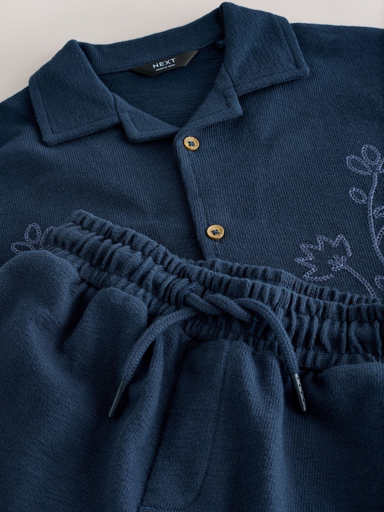 Navy Revere Button Through Shirt and Shorts Set (3-16yrs) - Image 5 of 5