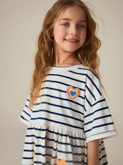 Little Bird by Jools Oliver Stripe & Rainbow Heart Appliqué Cotton Dress - Image 4 of 8