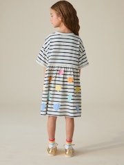 Little Bird by Jools Oliver Stripe & Rainbow Heart Appliqué Cotton Dress - Image 5 of 8
