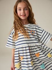 Little Bird by Jools Oliver Stripe & Rainbow Heart Appliqué Cotton Dress - Image 6 of 8