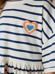 Little Bird by Jools Oliver Stripe & Rainbow Heart Appliqué Cotton Dress - Image 7 of 8