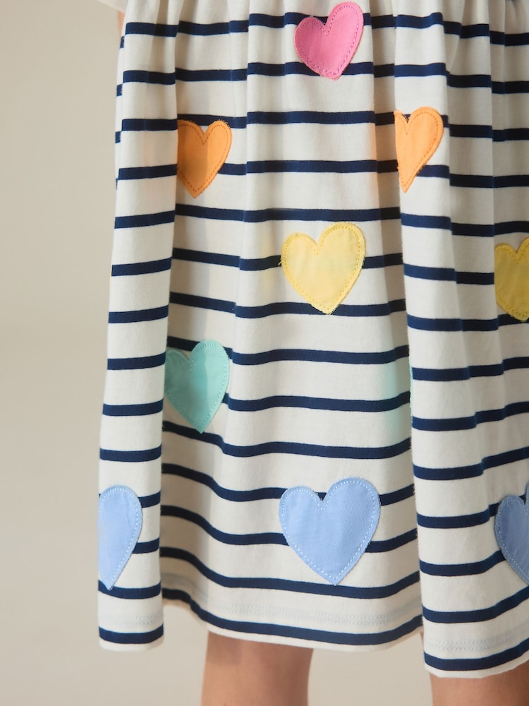Little Bird by Jools Oliver Stripe & Rainbow Heart Appliqué Cotton Dress - Image 8 of 8