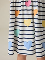 Little Bird by Jools Oliver Stripe & Rainbow Heart Appliqué Cotton Dress - Image 9 of 9