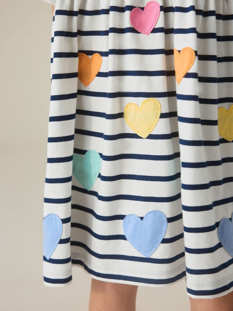 Little Bird by Jools Oliver Stripe & Rainbow Heart Appliqué Cotton Dress - Image 9 of 9