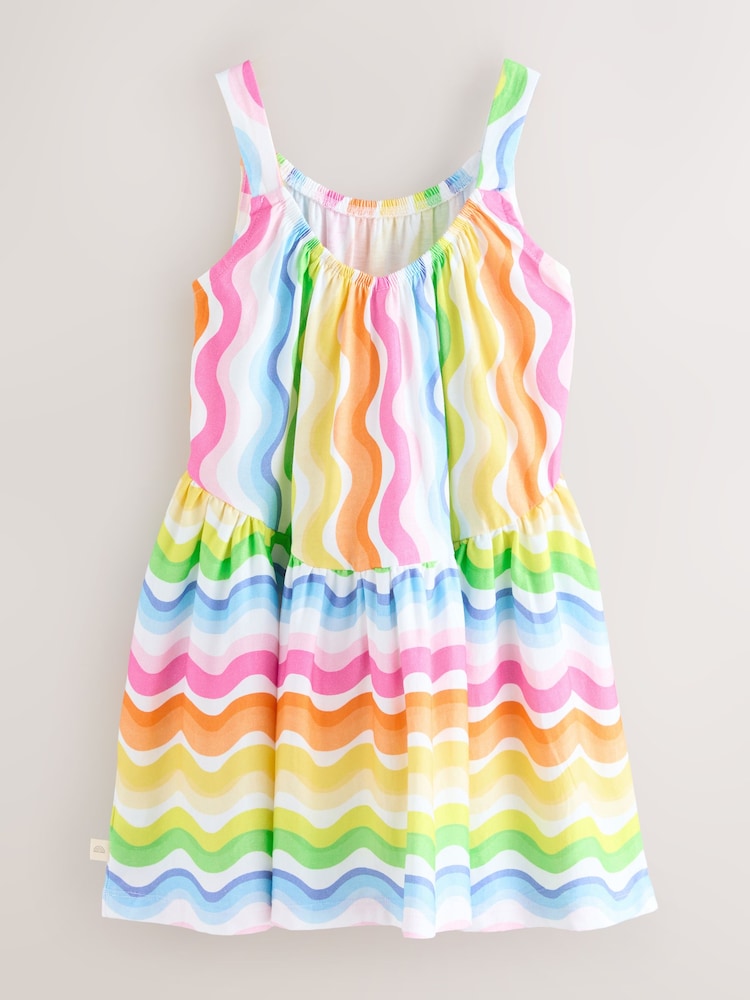 Little Bird by Jools Oliver Pastel Rainbow Wave Print Strappy Summer Dress - Image 2 of 6