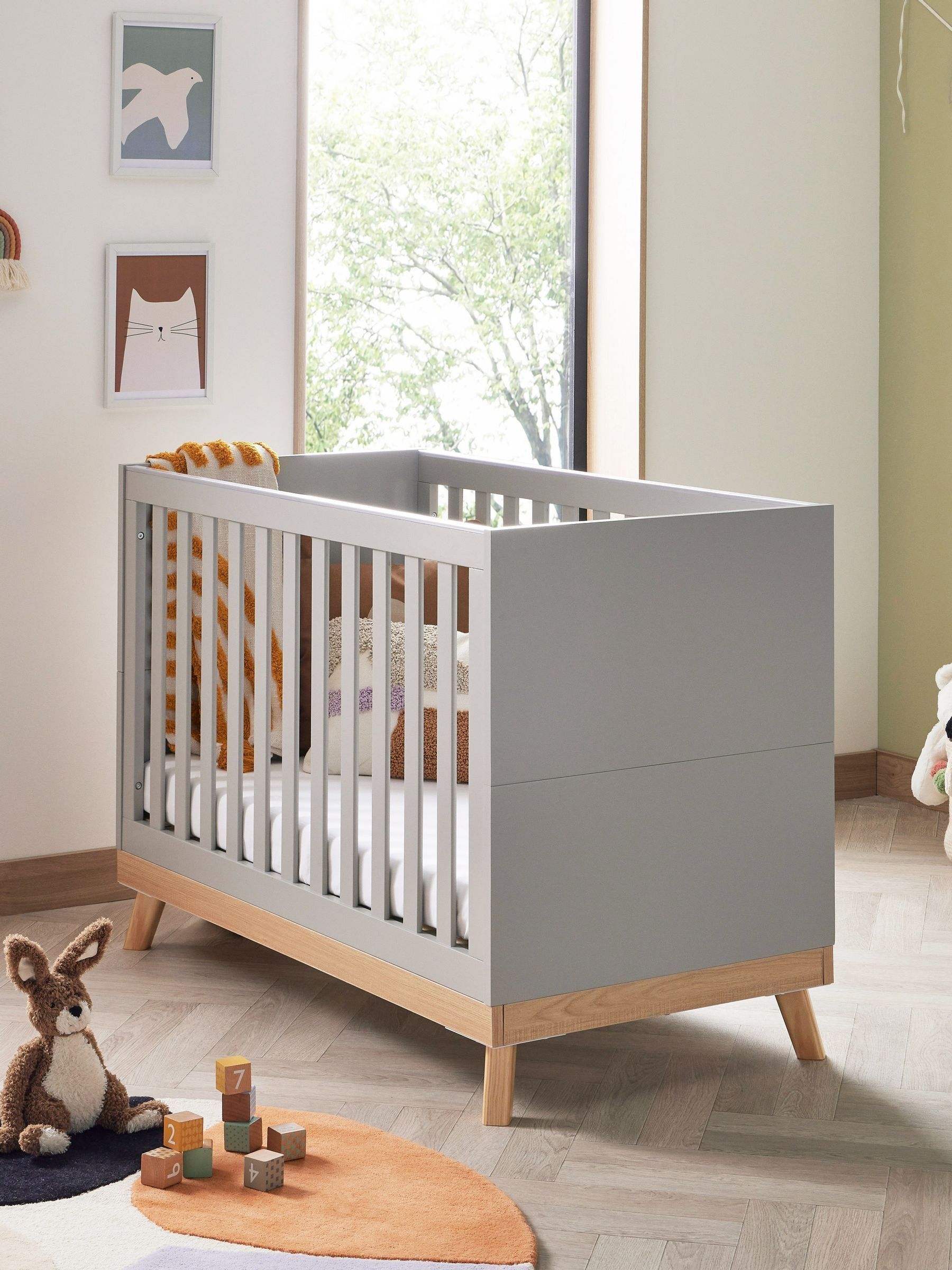 Babymore Mona Mini Cot Bed - Grey - Pine & Engineered Wood - Compact & Convertible - Suitable from Birth to 4 Years - Image 3