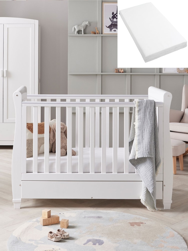 Babymore White Eva Cot Bed with Fibre Mattress - Image 2 of 6