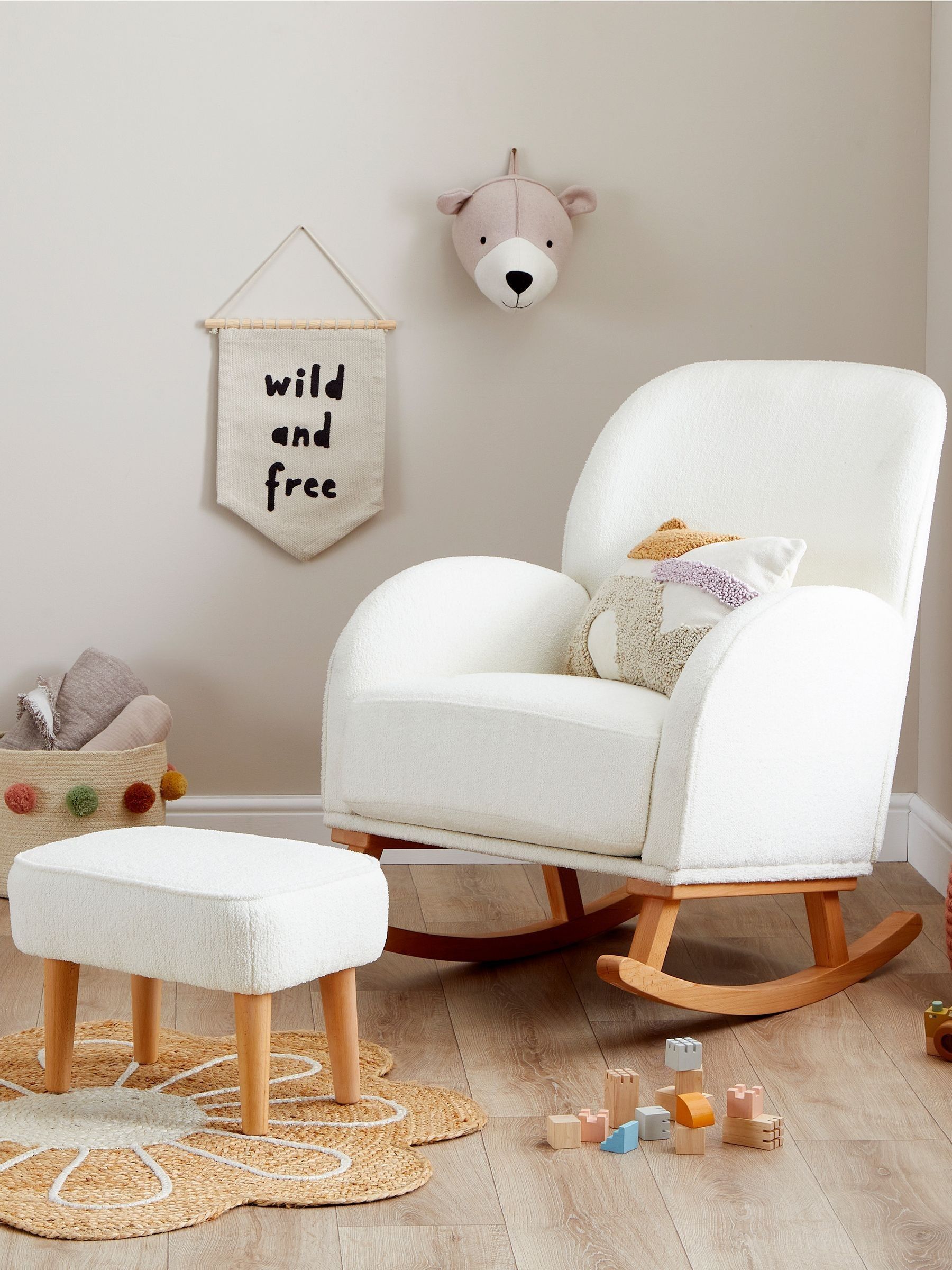Babymore Unisex Infant Off White Boucle Freya Nursing Chair With Stool