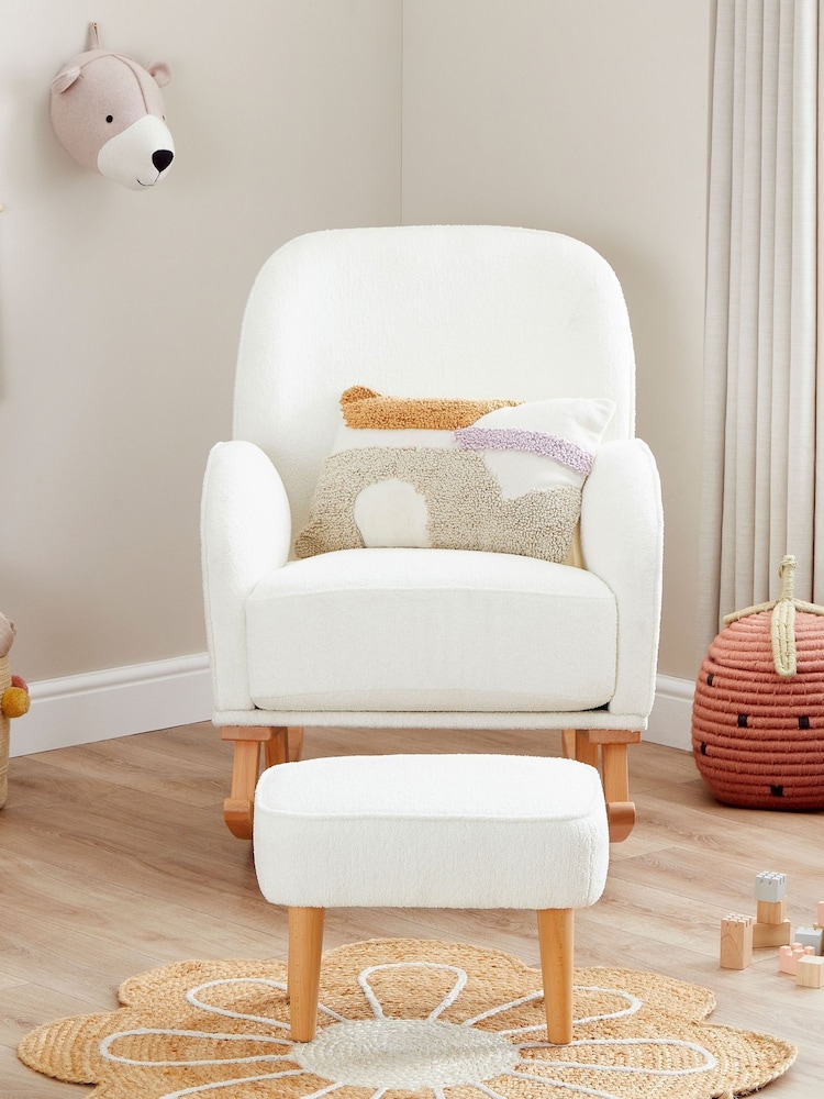 Babymore Off White Boucle Freya Nursing Chair with Stool - Image 2 of 6