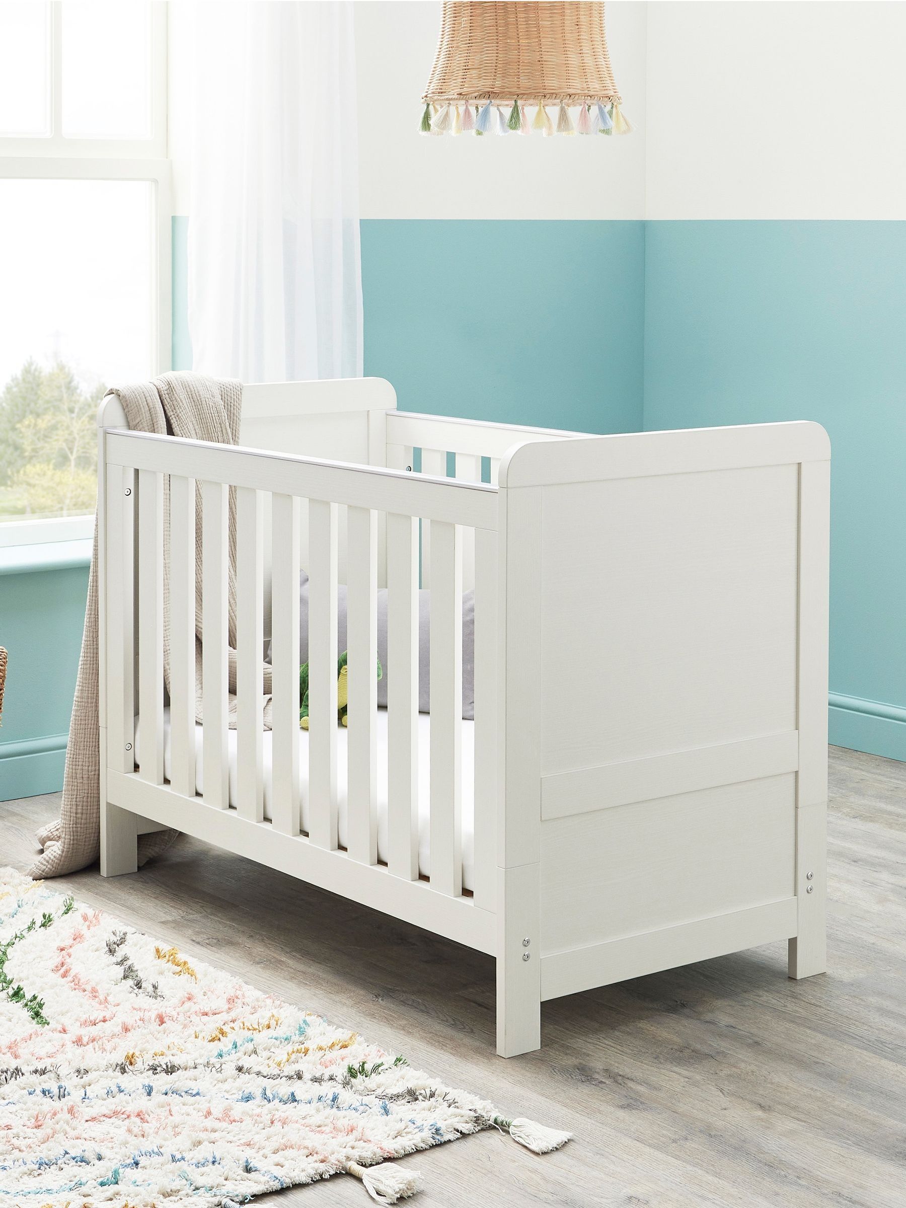 Babymore Unisex Toddler White Wash Caro Mini Cot Bed