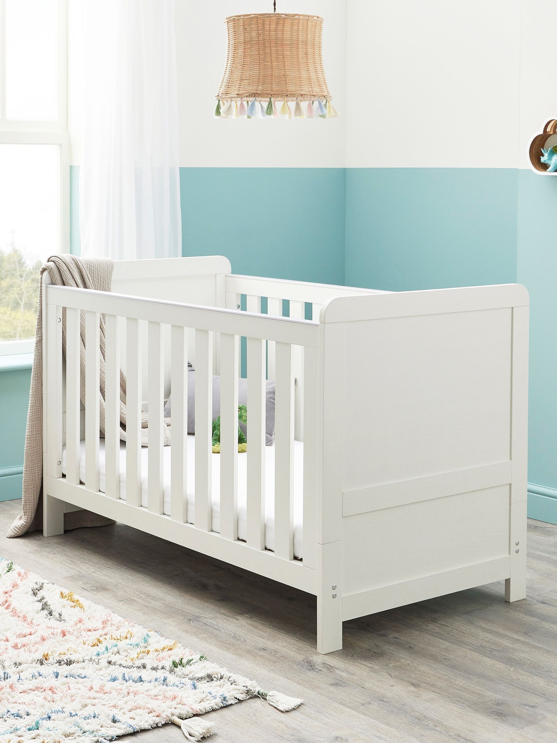 Babymore White Wash Caro Cot Bed - Image 1