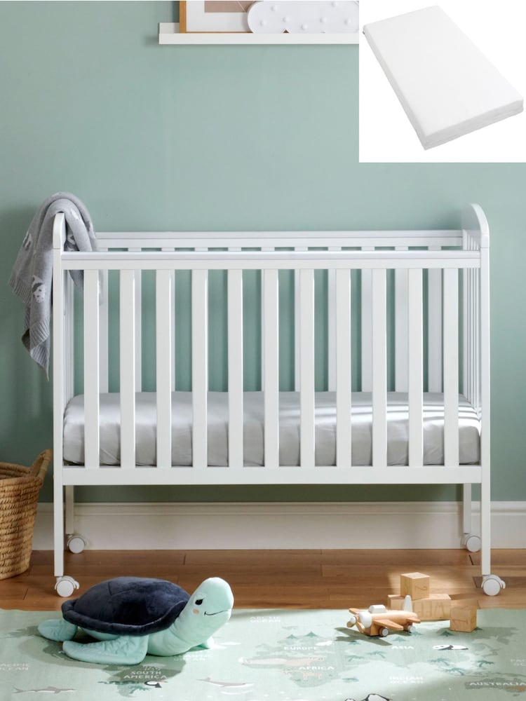 Babymore White Space Saver Cot with Fibre mattress - Image 2 of 6