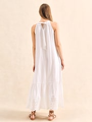 Ro&Zo White Petite Broderie Hem Cheesecloth 100% Cotton Midi Dress - Image 4 of 4