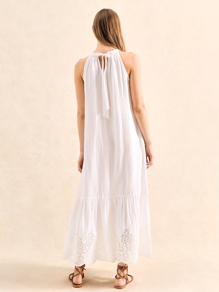 Ro&Zo White Petite Broderie Hem Cheesecloth 100% Cotton Midi Dress - Image 4 of 4