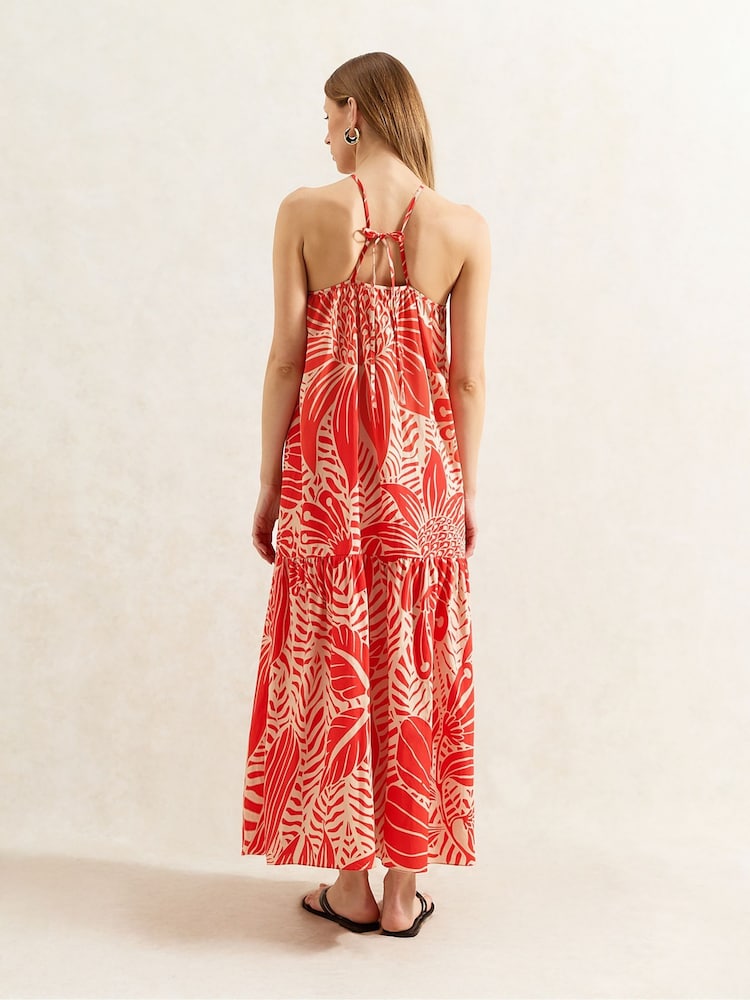 Ro&Zo Red Petite Floral Print Halter Neck 100% Cotton Dress - Image 2 of 3