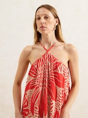Ro&Zo Red Petite Floral Print Halter Neck 100% Cotton Dress - Image 3 of 3