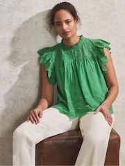 Ro&Zo Broderie Flutter Sleeve 100% Cotton Top - Imagen 2 de 3