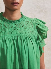 Ro&Zo Broderie Flutter Sleeve 100% Cotton Top - Imagen 3 de 3