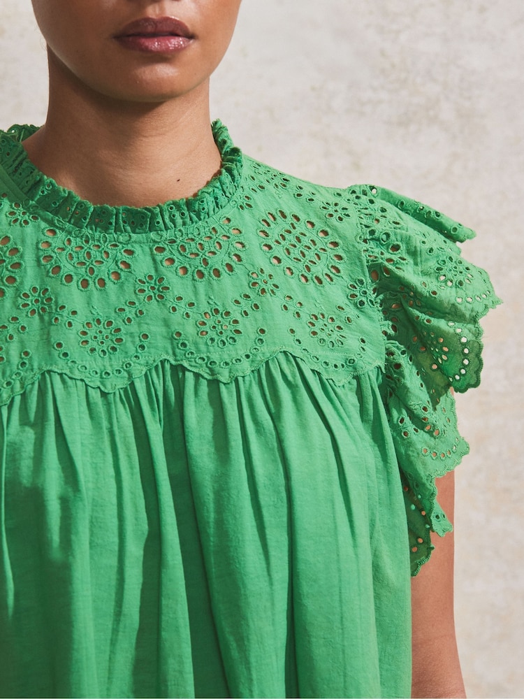 Ro&Zo Broderie Flutter Sleeve 100% Cotton Top - Imagen 3 de 3