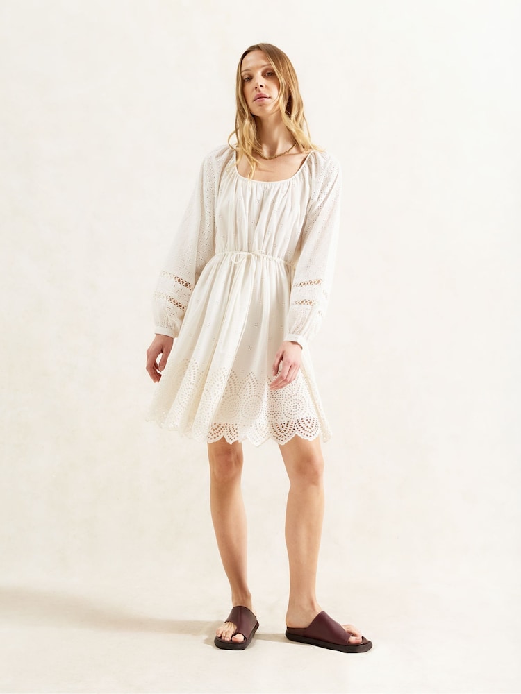 Ro&Zo White Mix Broderie Smock 100% Cotton Dress - Image 1 of 3