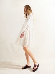 Ro&Zo White Mix Broderie Smock 100% Cotton Dress - Image 2 of 3