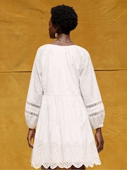 Ro&Zo White Mix Broderie Smock 100% Cotton Dress - Image 5 of 5