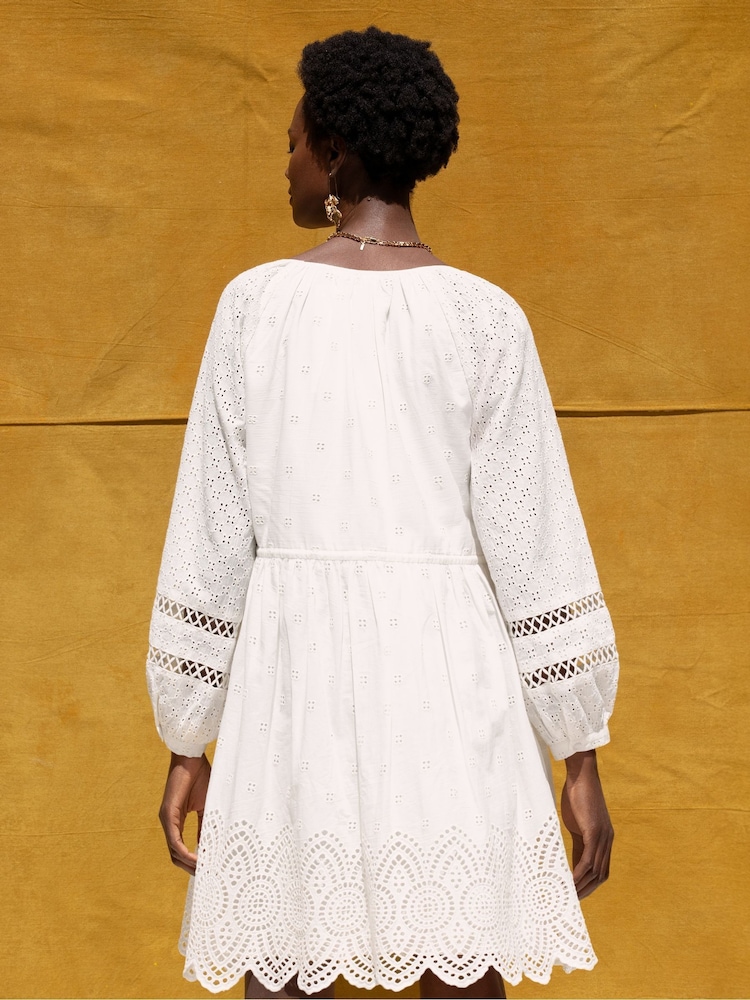 Ro&Zo White Mix Broderie Smock 100% Cotton Dress - Image 5 of 5